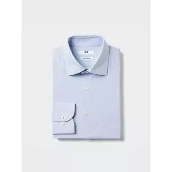 Рубашка Uniqlo Super Non Iron с длинным рукавом и полушироким воротником в клетку 64 BLUE/MEN S