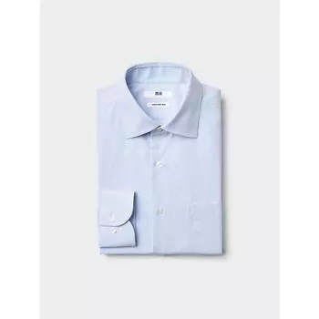 Рубашка Uniqlo Super Non Iron с длинным рукавом и полушироким воротником в полоску 63 BLUE/MEN S