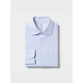 Рубашка Uniqlo Super Non Iron с длинным рукавом и полушироким воротником в полоску 63 BLUE/MEN S
