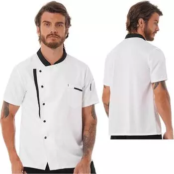 Рубашка унисекс для шеф-повара, куртка с короткими рукавами, пальто для повара, униформа пекаря, одежда для ресторана L белый