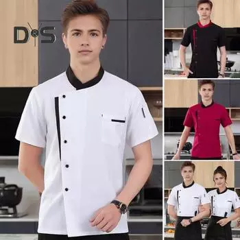 Рубашка унисекс для шеф-повара Мягкий дышащий воротник-стойка Однобортный с короткими рукавами Нагрудные карманы Ресторан Столовая Кухня Верх повара Пекарня Официант отеля 3XL красный
