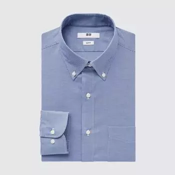 Рубашка узкого кроя в клетку UNIQLO Easy Care в клетку (Воротник на пуговицах с длинным рукавом) К