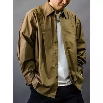 Рубашка в американском стиле для тяжелой рабочей одежды, мужская винтажная рубашка 2023 года, весна и осень, новое свободное универсальное повседневное пальто с длинным рукавом, мода M абрикосовый