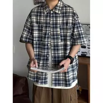 Рубашка в американском стиле Lazy с длинными рукавами, свободная и повседневная, съемная, длинные и короткие пары для пар M синий