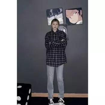 Рубашка в американскую клетку для женщин, весна и осень, новый дизайн больших размеров, цветная рубашка с длинным рукавом, высококачественное пальто для пар M синий