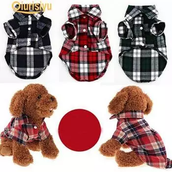 Рубашка в клетку для маленьких собак, пальто с лацканами, куртка для кошек, одежда XS