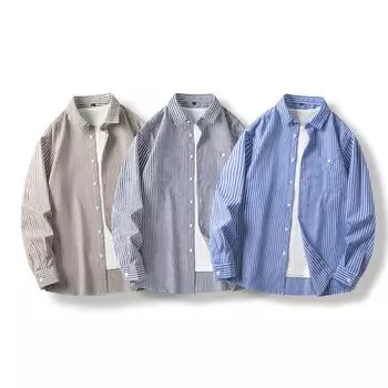 Рубашка в клетку мужская осенняя винтажная свободная и универсальная рубашка с длинным рукавом M серый