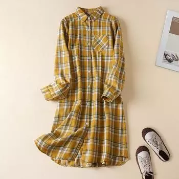 Рубашка в клетку на весну и осень, женская блузка средней длины с длинными рукавами и начесом, свободная повседневная рубашка XXL красный