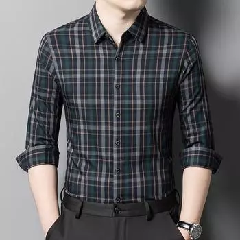 Рубашка в клетку с длинным рукавом для мужчин среднего возраста, деловая, повседневная, весна и осень, новая, простая, модная, мужская, тонкая рубашка для мужчин M оранжевый