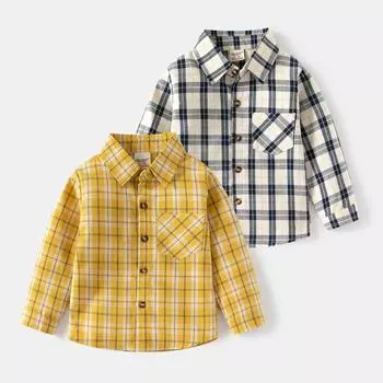 Рубашка в клетку с длинным рукавом для мальчика, рубашка с тонкими лацканами для мальчика 120cm темно-синий