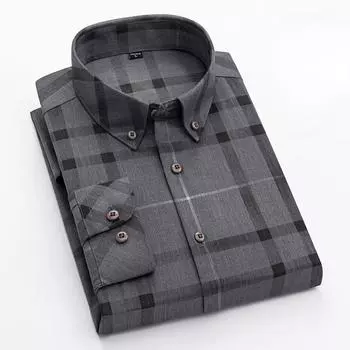 Рубашка в клетку с длинным рукавом, мужская деловая повседневная рубашка с защитой от морщин на весну и осень M белый