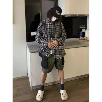 Рубашка в клетку с длинными рукавами, мужская, весенняя, новая, в японском стиле, ретро, высококачественная, модная, брендовая, свободная, повседневная, пальто M синий