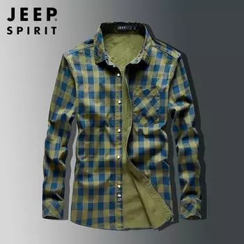 Рубашка в клетку с длинными рукавами. Мужская свободная рубашка для уличной оснастки. Наружная подкладка. M