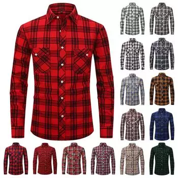 Рубашка в клетку с начесом Мужская фланелевая рубашка с длинными рукавами и двойными карманами L белый