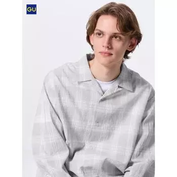 Рубашка в клетку с открытым воротником Uniqlo Gu Texture 03 GRAY/MEN S