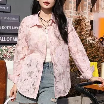Рубашка в клетку с вырезом для женщин, летняя, крутая, свободная, повседневная, модная, трендовая, верхняя рубашка M