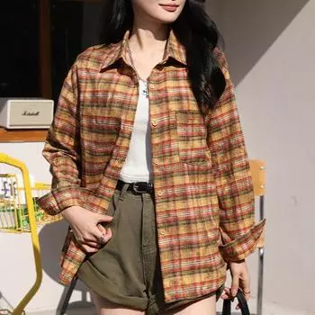 Рубашка в клетку Splash Ink для женщин, весна-осень, принт, модный тренд, ретро, свободный, повседневный, с узором «тай-дай», средней и длинной длины, топ, блузки и рубашки M