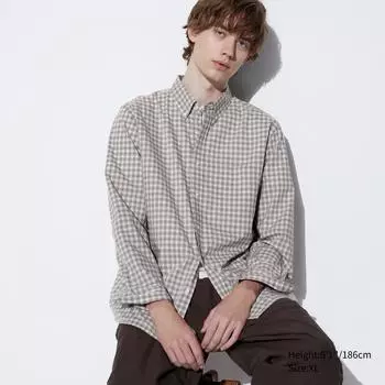 Рубашка в клетку UNIQLO из очень тонкого хлопка (длинный рукав) В