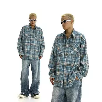 Рубашка в клетку в американском стиле в стиле ретро для мужчин, весна-осень, уличный тренд, свободная повседневная рубашка с длинным рукавом для пары, пальто M красный