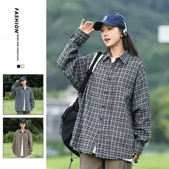 Рубашка в клетку в стиле гонконгского ветра для мужчин, весна-осень, свободная, повседневная, красивая, трендовая пара, рубашка с длинным рукавом, кардиган, пальто M