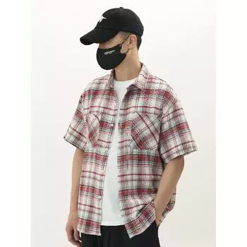 Рубашка в клетку в стиле ретро для женщин на весну и осень, тонкий стиль, свободный летний дизайн, рубашка с длинными рукавами Niche, верхняя одежда, рубашка Inch M красный