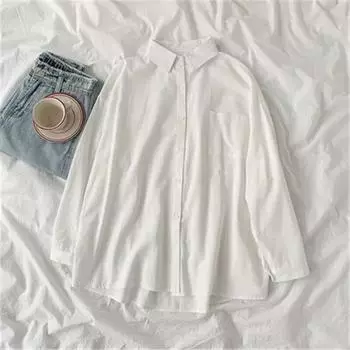 Рубашка в консервативном стиле, однотонная осенняя женская корейская модная блузка с отложным воротником, свободные топы с длинными рукавами, одежда 30269 S орион