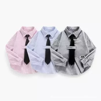 Рубашка в полоску для мальчиков и девочек, верхняя одежда для малышей, детская куртка, удобные рубашки, детская одежда на весну и осень, повседневные топы с длинным рукавом 100 серый
