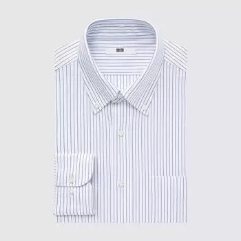 Рубашка в полоску из джерси UNIQLO с длинным рукавом и воротником на пуговицах A Blueberry/S