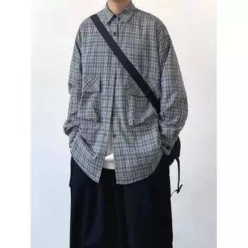 Рубашка в японском стиле в стиле ретро с большим карманом, с длинными рукавами, для мужчин и женщин, винтажная, с несколькими карманами, контрастного цвета, для пары, рубашка, пальто M хаки