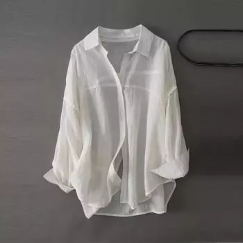 Рубашка в японском стиле, весна-лето, модная блузка с длинным рукавом, женские топы, однотонная повседневная свободная одежда с отложным воротником 27196 S зелёный