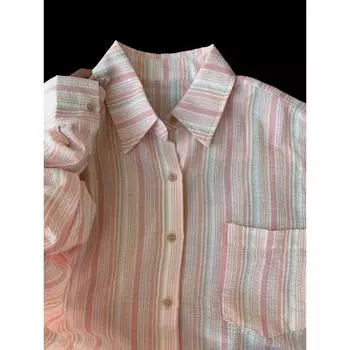 Рубашка в розовую полоску женская ранняя осень Гонконгский вкус Старший Чувство супер красивой блузки с длинными рукавами Tide Удобная модная женская одежда S