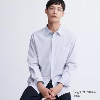 Рубашка в широкую полоску из очень тонкого хлопка UNIQLO с длинным рукавом B