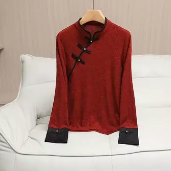 Рубашка в стиле ретро с длинными рукавами на пуговицах, женская, осенне-зимняя, новая, внутренняя нижняя рубашка, улучшенный топ-ципао XL (recommended 90-55kg)