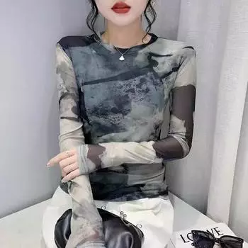 Рубашка в стиле ретро с тонким низом, женская летняя, в иностранном стиле, облегающая, с длинными рукавами, верхняя часть футболки M