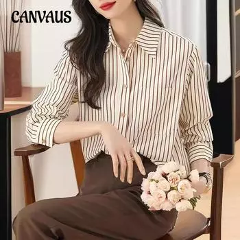 Рубашка в вертикальную полоску в стиле ретро, женские весенне-осенние свободные универсальные топы с длинными рукавами S
