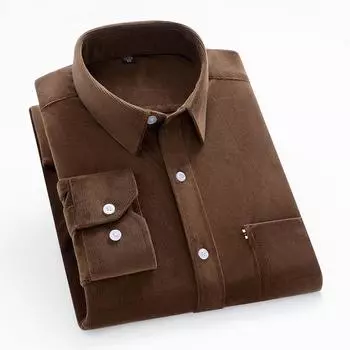 Рубашка вельветовая мужская повседневная с длинным рукавом, стандартный крой, деловая рубашка для мужчин, мягкая, для отдыха, с удобным карманом S