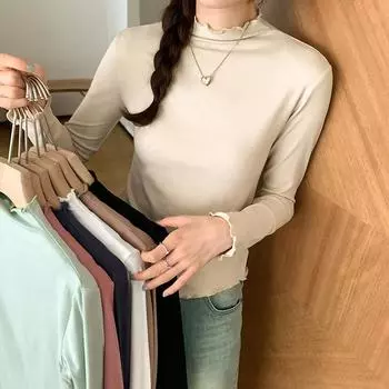 Рубашка-водолазка Fungus для женщин, весна и осень, новый стиль, черная, с длинными рукавами, модная, облегающая, модная S