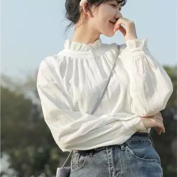 Рубашка Wooden Ear женская дизайнерская Sense Niche Spring Белая рубашка с длинными рукавами и верхом S белый