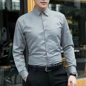 Рубашка Yousheng для мужчин, деловая, с отложным воротником, длинными рукавами, однобортная, однотонная, для офиса, для встреч M белый