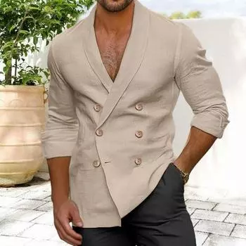 Рубашка Yousheng для мужчин, летняя и весенняя, двубортная, однотонная, с V-образным вырезом, из хлопковой смеси, с лацканами, для офиса, повседневной носки XXL темно-синий