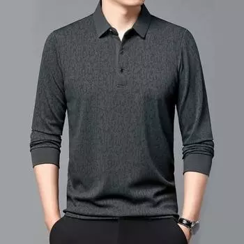 Рубашка Yousheng весна-осень для мужчин с отложным воротником, застегивающаяся на пуговицы, с длинными рукавами, официальная, деловая, для офиса, для встреч, повседневная одежда для мужчин среднего возраста M темно-синий