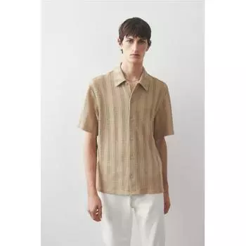Рубашка жаккардового трикотажа HM Regular Fit, темно-бежевая XS