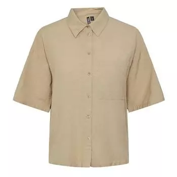 Рубашка женская однотонная с короткими рукавами ШТКИ XS бежевый