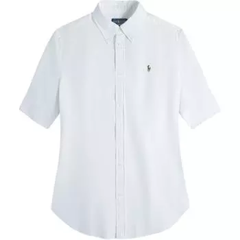 Рубашка женская Polo Ralph Lauren из хлопка оксфорд с вышивкой логотипа маленькой пони, с коротким рукавом, белая 211703099-002