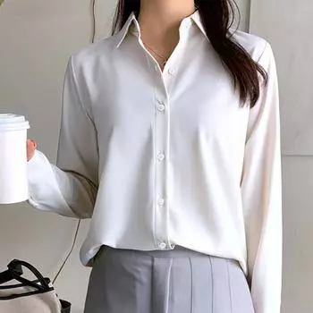 Рубашка женская весна осень однотонная базовая верхняя часть дизайн Sense Niche многослойная с длинными рукавами свободная рубашка блузки и рубашки S белый