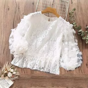 Рубашки для девочек-подростков, детская одежда, белые кружевные блузки для девочек, весенняя милая детская одежда, топы 160
