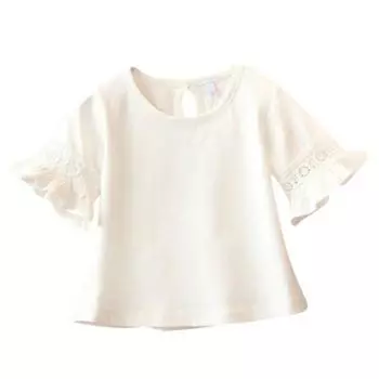 Рубашки для девочек ясельного возраста Милые летние вещи для маленьких девочек Топы с кружевом с рукавами-фонариками и однотонным принтом Детские топы Повседневная блузка Мода 90
