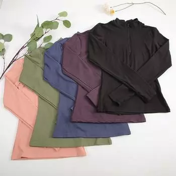 Рубашки для йоги с длинными рукавами, спортивный топ с полумолнией и отверстиями для больших пальцев, эластичная дышащая блузка для фитнеса для женщин, спортивная одежда S чёрный