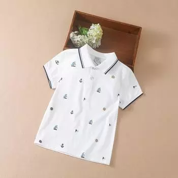 Рубашки для мальчиков, новинка 2024 года, летний топ, рубашка-поло, детская одежда с отложным воротником, хлопковая футболка с короткими рукавами для детей 120 белый