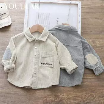 Рубашки для маленьких мальчиков, школьная блузка с длинными рукавами, вельветовый кардиган для мальчиков, детская белая рубашка для маленьких мальчиков, блузка, детские топы, осень 2T бежевый